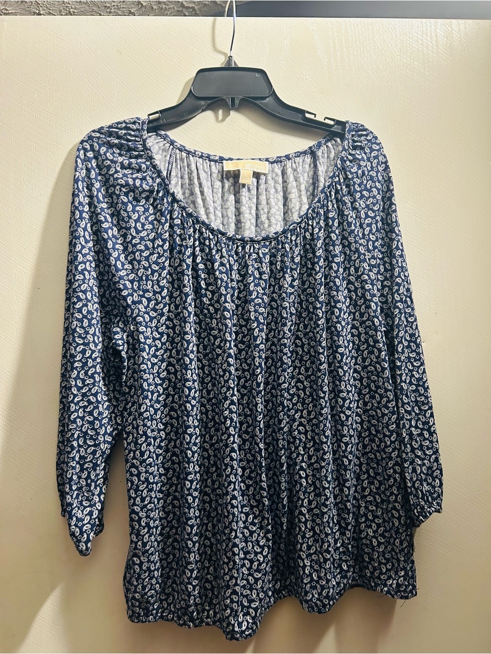 Michael Kors Navy Blue and White Printed Long Sleeve Top